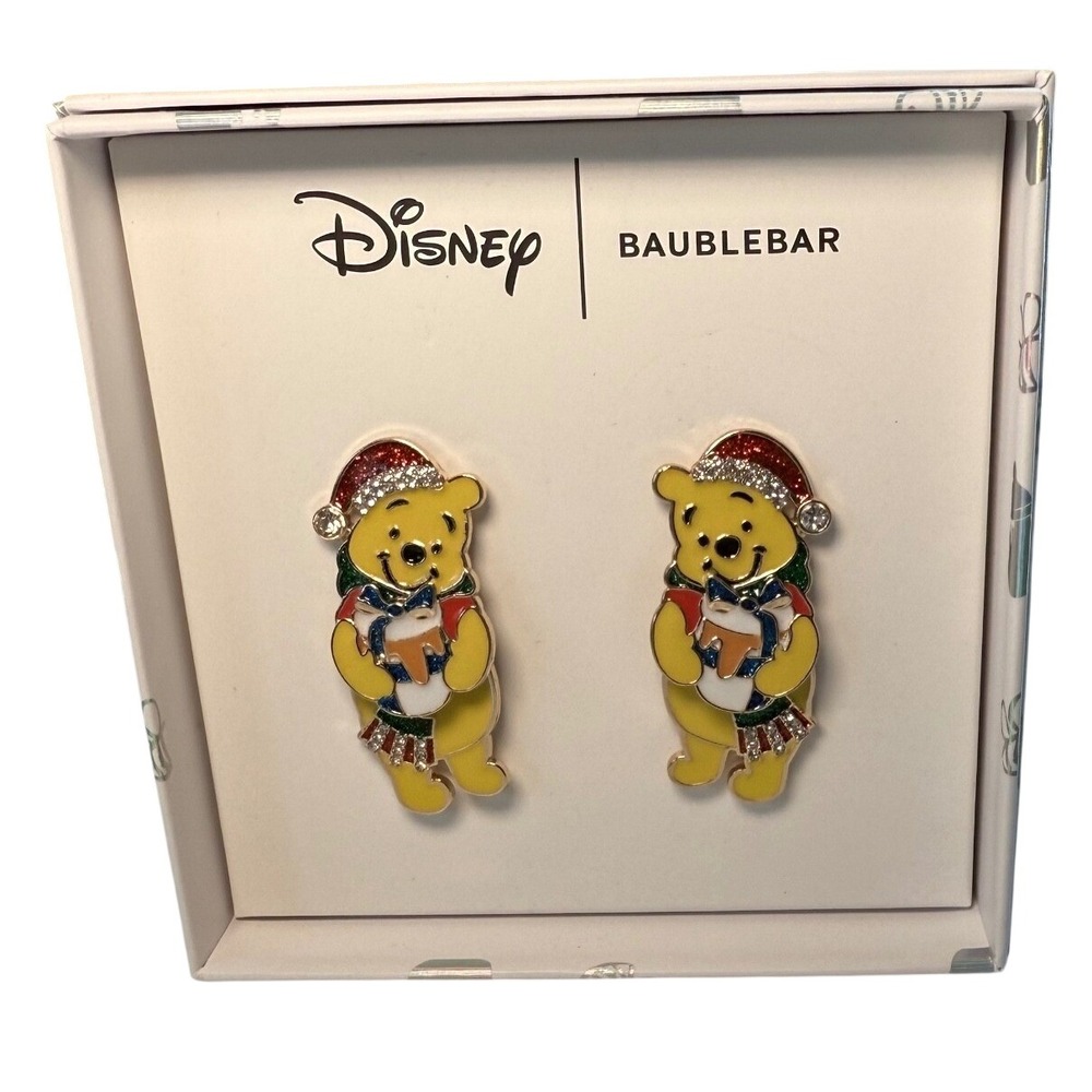Disney BaubleBar Winnie the Pooh Santa Hat Holiday Earrings Coquette NIB